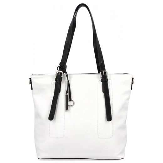 Uniwersalna Torebka Damska XL Shopper Bag firmy Hernan HB0213-1 Biała/Czarna ze sklepu PaniTorbalska w kategorii Torby Shopper bag - zdjęcie 184294115