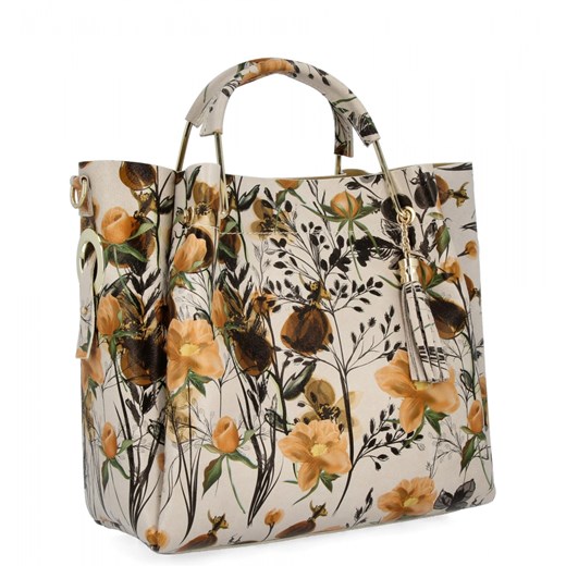 Włoska Torebka Skórzana Modny Kuferek z Kosmetyczką 5702-1 Beżowa/Żółta ze sklepu PaniTorbalska w kategorii Torby Shopper bag - zdjęcie 184294226