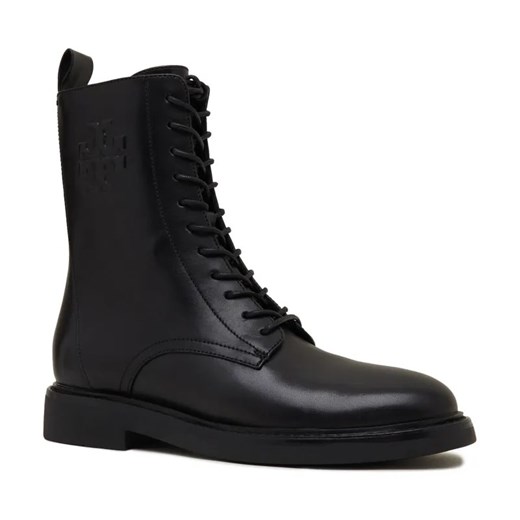 TORY BURCH Skórzane botki DOUBLE T COMBAT ze sklepu Gomez Fashion Store w kategorii Workery damskie - zdjęcie 184312848