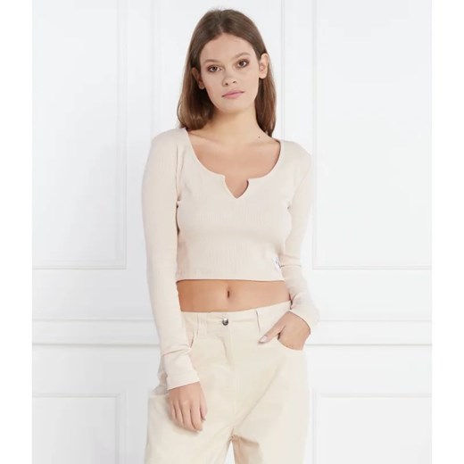 Calvin Klein Jeans Top SPLIT COLLAR RIB | Regular Fit ze sklepu Gomez Fashion Store w kategorii Bluzki damskie - zdjęcie 184325066