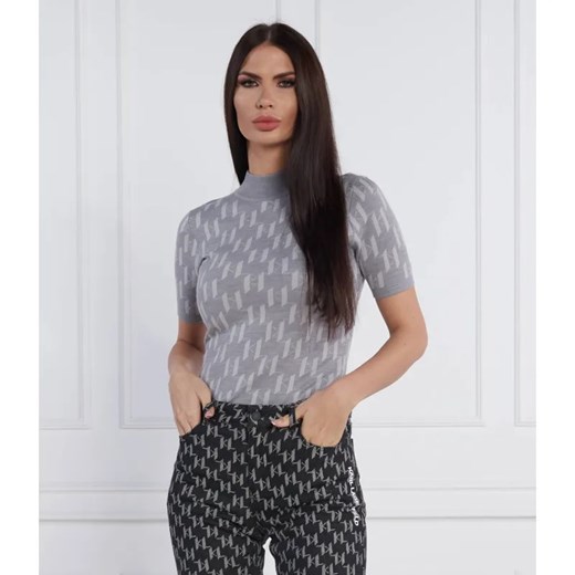 Karl Lagerfeld Bluzka Monogram | Slim Fit | z dodatkiem wełny ze sklepu Gomez Fashion Store w kategorii Bluzki damskie - zdjęcie 184325856