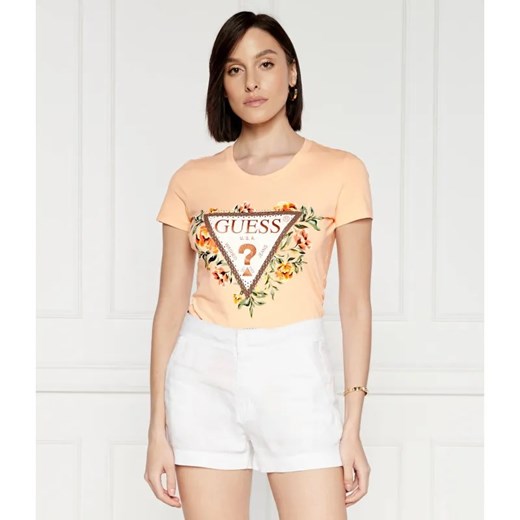 GUESS T-shirt TRIANGLE FLOWERS | Regular Fit ze sklepu Gomez Fashion Store w kategorii Bluzki damskie - zdjęcie 184326706