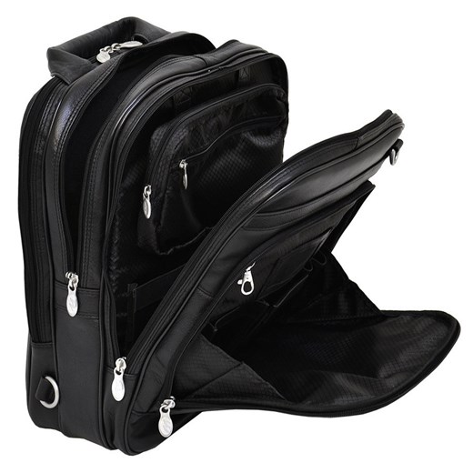 MCKLEIN Lincoln Park czarny ekskluzywny skórzany plecak z odpinanymi ramionami 15,4" skorzana-com czarny klasyczny