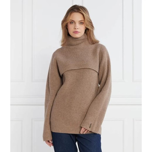 Calvin Klein Wełniany golf RECYCLED OVERLAY SWEATER | Regular Fit ze sklepu Gomez Fashion Store w kategorii Swetry damskie - zdjęcie 184338345