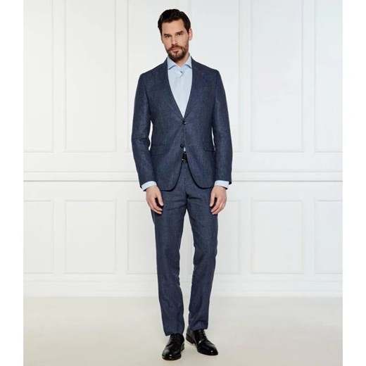 BOSS BLACK Lniany garnitur C-Huge-2Pcs-Peak-252 | Slim Fit | z dodatkiem wełny ze sklepu Gomez Fashion Store w kategorii Garnitury męskie - zdjęcie 184342666