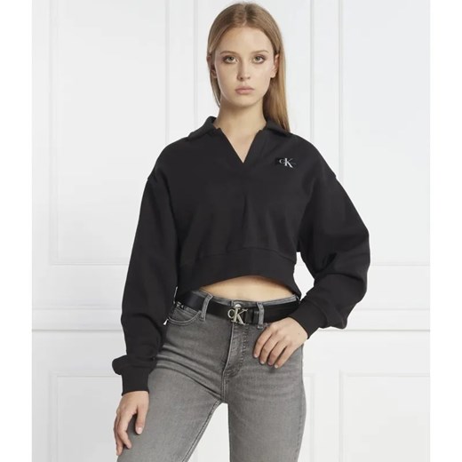 Calvin Klein Jeans Bluza LABEL POLO COLLAR | Loose fit ze sklepu Gomez Fashion Store w kategorii Bluzy damskie - zdjęcie 184350216