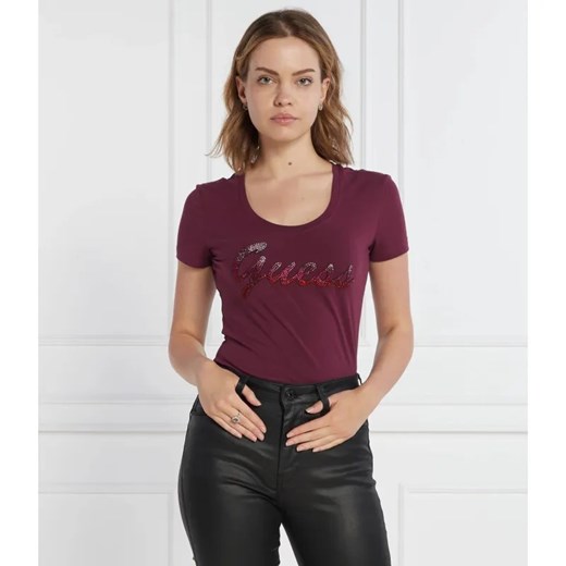 GUESS T-shirt SS RN SHINY | Regular Fit ze sklepu Gomez Fashion Store w kategorii Bluzki damskie - zdjęcie 184352868