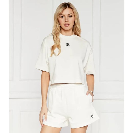 HUGO T-shirt Cropped Tee | Regular Fit ze sklepu Gomez Fashion Store w kategorii Bluzki damskie - zdjęcie 184355427