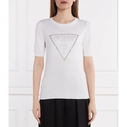 GUESS Sweter KAYLA LOGO RN SS SWTR | Slim Fit ze sklepu Gomez Fashion Store w kategorii Swetry damskie - zdjęcie 184357157