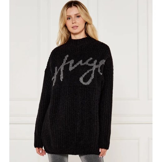 HUGO Wełniany sweter Sloguessy | Loose fit ze sklepu Gomez Fashion Store w kategorii Swetry damskie - zdjęcie 184517479