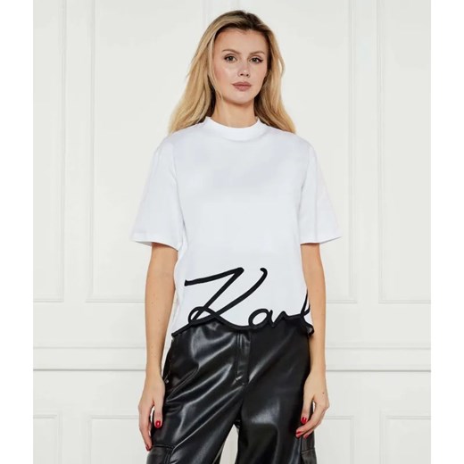 Karl Lagerfeld T-shirt SIGNATURE HEM T | Regular Fit ze sklepu Gomez Fashion Store w kategorii Bluzki damskie - zdjęcie 184522617
