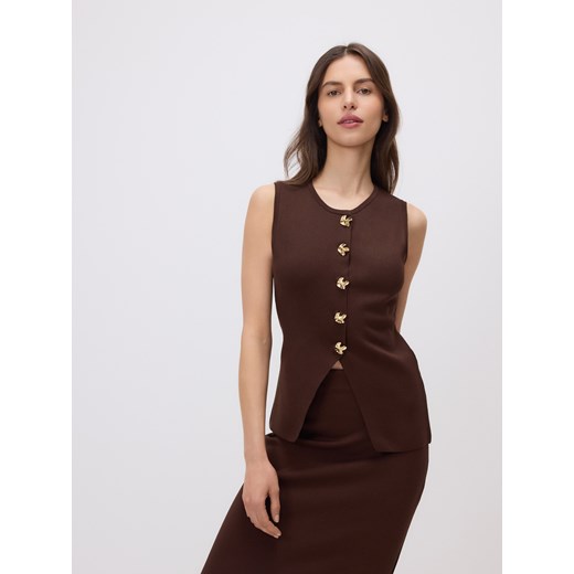 Reserved - Taliowana kamizelka - ciemnobrązowy ze sklepu Reserved w kategorii Kamizelki damskie - zdjęcie 184523316