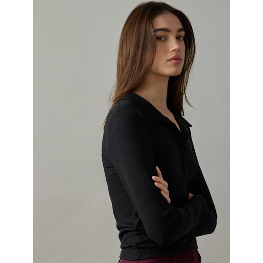 Reserved - Longsleeve polo - czarny ze sklepu Reserved w kategorii Bluzki damskie - zdjęcie 184523379