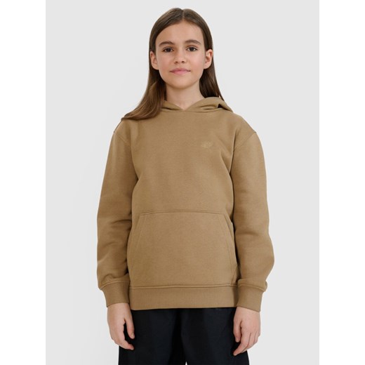 Dziewczęca bluza dresowa nierozpinana z kapturem 4F 4FJRAW24TSWSF1831 - beżowa ze sklepu Sportstylestory.com w kategorii Bluzy dziewczęce - zdjęcie 184525727