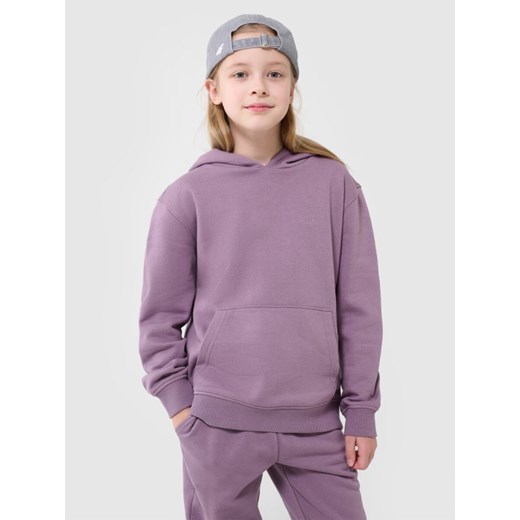 Dziewczęca bluza dresowa nierozpinana z kapturem 4F 4FJRAW24TSWSF1831 - fioletowa ze sklepu Sportstylestory.com w kategorii Bluzy dziewczęce - zdjęcie 184525739
