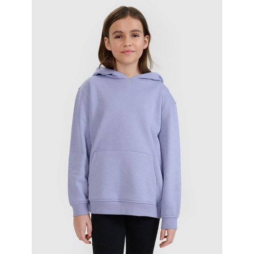Dziewczęca bluza dresowa nierozpinana z kapturem 4F 4FJRAW24TSWSF1831 - niebieska ze sklepu Sportstylestory.com w kategorii Bluzy dziewczęce - zdjęcie 184525746