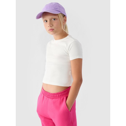 Dziewczęcy t-shirt basic 4F 4FJRSS24TTSHF2053 - biały ze sklepu Sportstylestory.com w kategorii Bluzki dziewczęce - zdjęcie 184525935