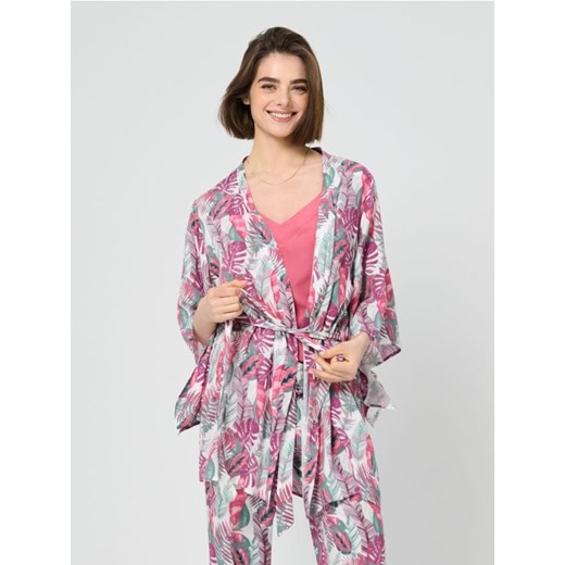 Sinsay - Wiskozowy szlafrok w roślinny wzór - kremowy Sinsay L/XL Sinsay