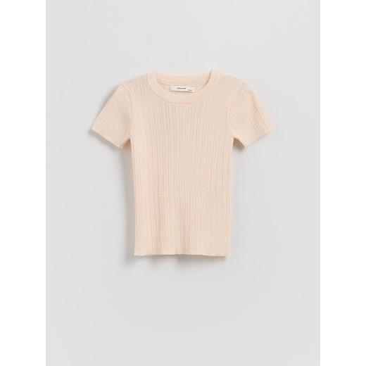 Reserved - Sweter z krótkim rękawem z wiskozą - pastelowy róż ze sklepu Reserved w kategorii Bluzki dziewczęce - zdjęcie 184535539