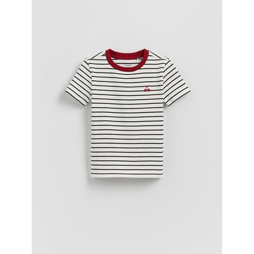 Reserved - Bawełniany t-shirt w paski - złamana biel ze sklepu Reserved w kategorii Bluzki dziewczęce - zdjęcie 184535595