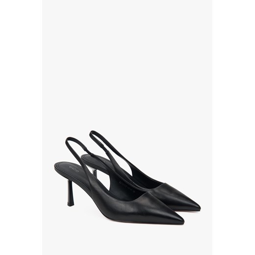 Estro: Czarne czółenka damskie typu slingback na wysokim obcasie ze sklepu Estro w kategorii Czółenka - zdjęcie 184535765