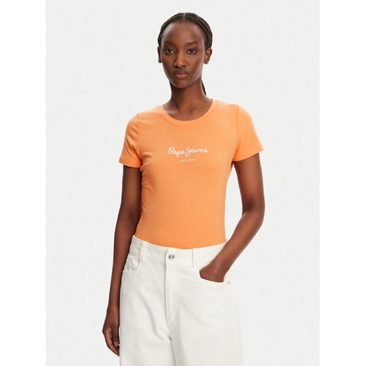 Pepe Jeans T-Shirt New Virginia PL505202 Pomarańczowy Slim Fit ze sklepu MODIVO w kategorii Bluzki damskie - zdjęcie 184536676