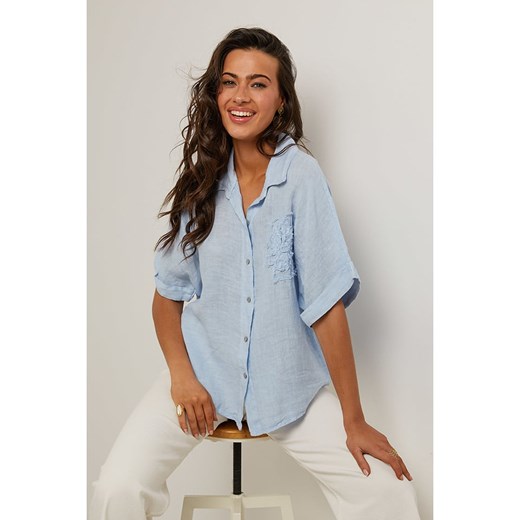 Le Monde du Lin Lniana bluzka w kolorze błękitnym Le Monde Du Lin 34/36 wyprzedaż Limango Polska