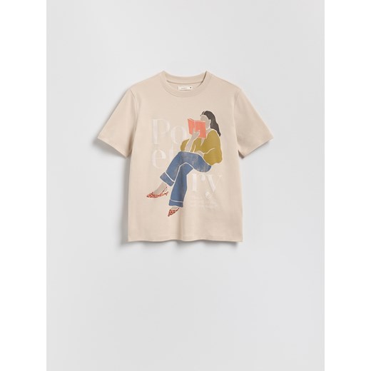 Reserved - T-shirt z nadrukiem - beżowy ze sklepu Reserved w kategorii Bluzki damskie - zdjęcie 184539159