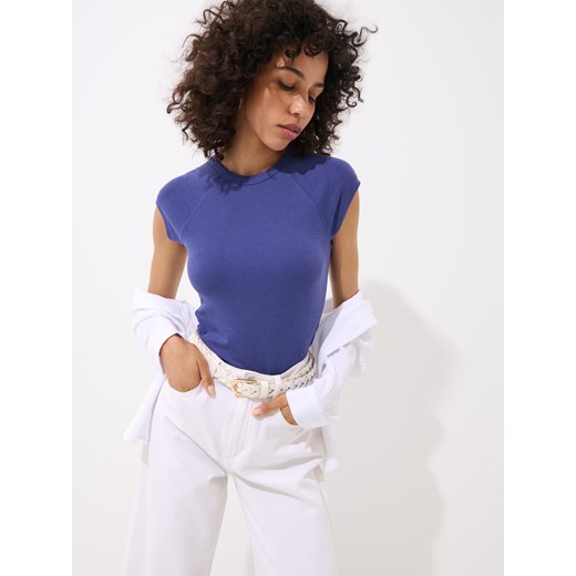 Mohito - T-shirt z bawełną i lyocellem - granatowy ze sklepu Mohito w kategorii Bluzki damskie - zdjęcie 184539755
