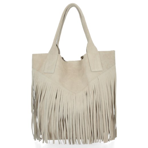 Włoski Shopper w stylu Boho Vittoria Gotti Beżowa ze sklepu PaniTorbalska w kategorii Torby Shopper bag - zdjęcie 184544066