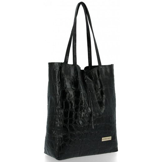 Vittoria Gotti Włoski Shopper XL Uniwersalna Torba Skórzana do noszenia na co dzień z modnym motywem Żółwia Czarna ze sklepu PaniTorbalska w kategorii Torby Shopper bag - zdjęcie 184544089