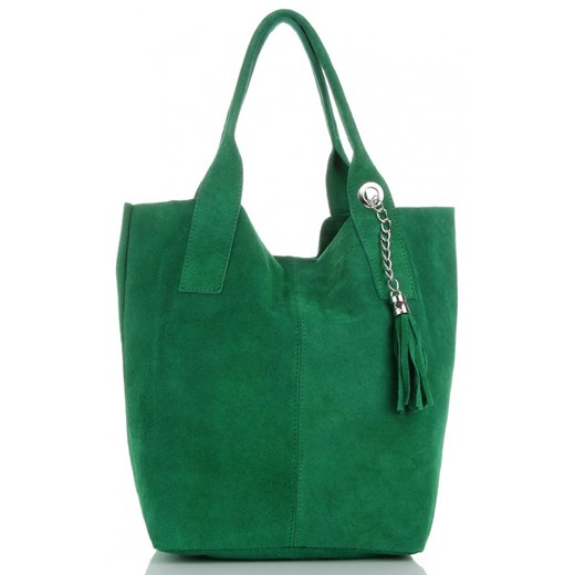 Torebka skórzana  Shopper bag zamsz naturalny Smocza Zieleń ze sklepu PaniTorbalska w kategorii Torby Shopper bag - zdjęcie 184544117