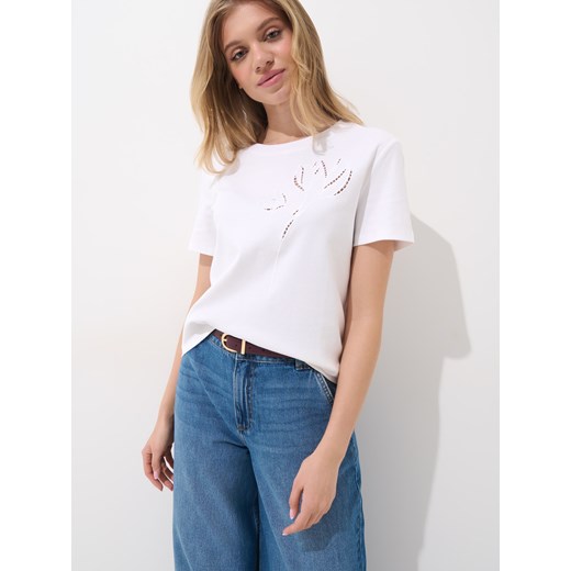 Mohito - T-shirt z ażurowym haftem - kremowy Mohito S Mohito