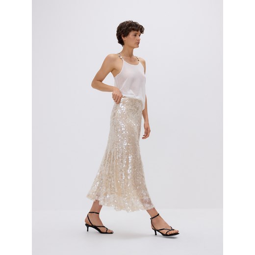 Reserved - Cekinowa spódnica midi - kremowy Reserved M Reserved