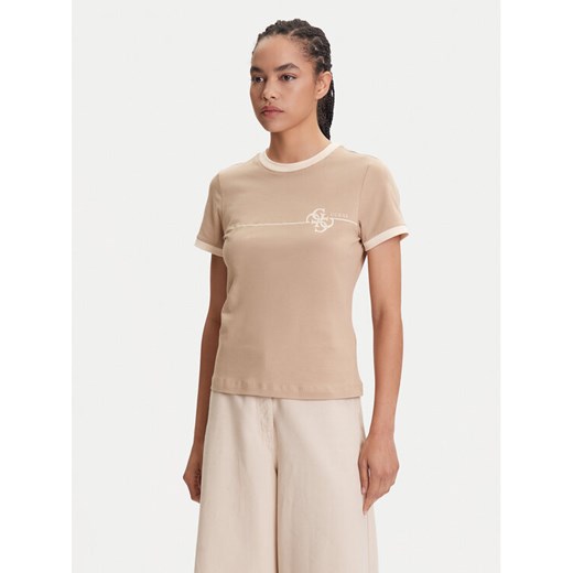 Guess T-Shirt V5YI01 J1314 Beżowy Regular Fit ze sklepu MODIVO w kategorii Bluzki damskie - zdjęcie 184547068