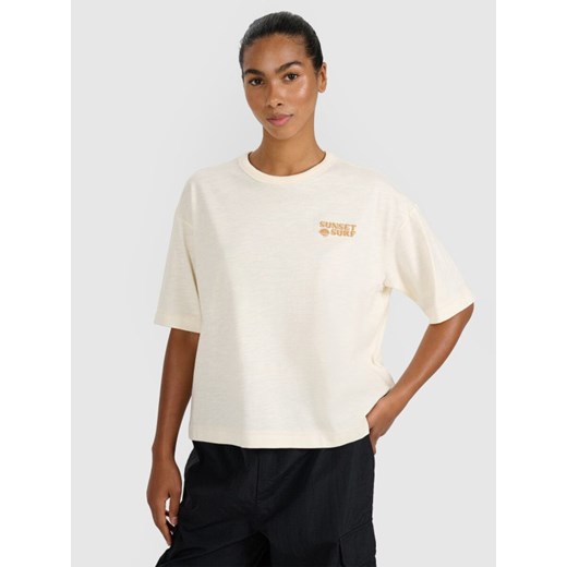 Damski t-shirt oversize z nadrukiem 4F 4FRSS25TTSHF3161 - beżowy ze sklepu Sportstylestory.com w kategorii Bluzki damskie - zdjęcie 184547678