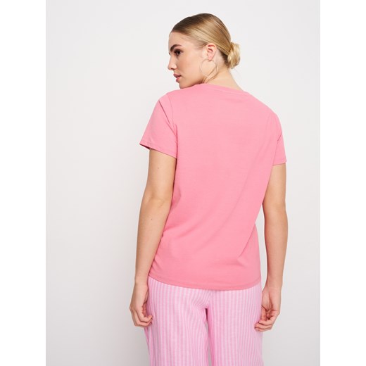 Sinsay - Bawełniana koszulka z nadrukiem - różowy Sinsay XL Sinsay