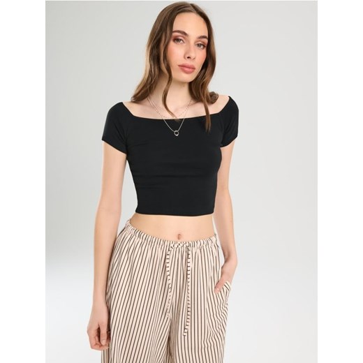 Sinsay - Crop top z krótkim rękawem - czarny ze sklepu Sinsay w kategorii Bluzki damskie - zdjęcie 184548386