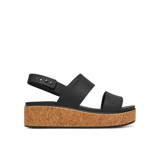 Sandały Crocs Brooklyn Cork Low Wedge 211144 Czarny ze sklepu eobuwie.pl w kategorii Sandały damskie - zdjęcie 184550088