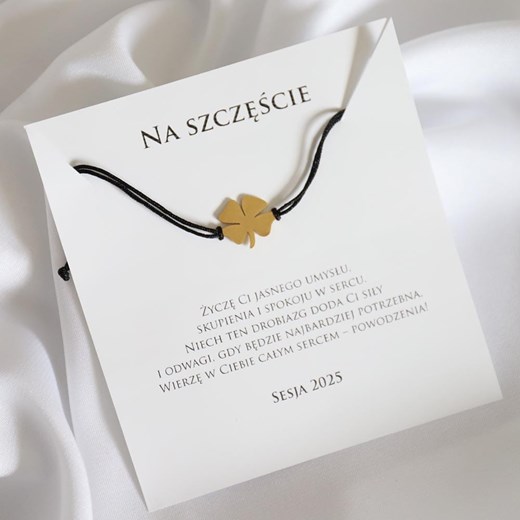 Prezent na Sesje bransoletka z dedykacją na szczęście z koniczynką ze sklepu otien.com w kategorii Bransoletki - zdjęcie 184550489