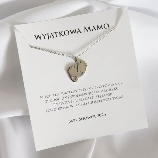 Prezent na dla przyszłej mamy srebrny naszyjnik z dedykacją wyjątkowa mamo dziecięce stópki ze sklepu otien.com w kategorii Naszyjniki - zdjęcie 184550496