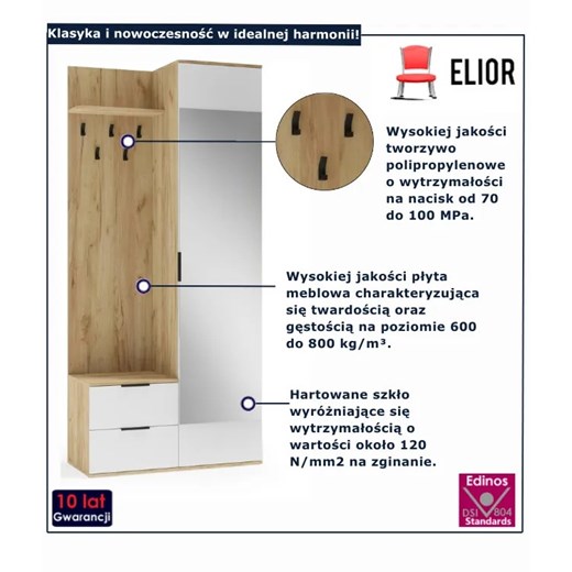 Garderoba nowoczesna dąb złoty + biały F2-N19 Elior One Size Edinos.pl