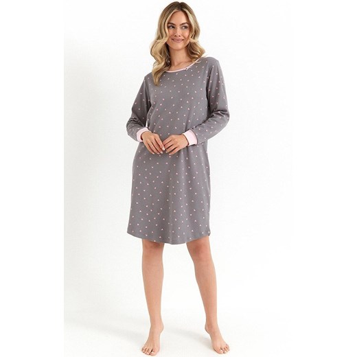Koszula nocna damska z długim rękawem 493, Kolor grafitowy-wzór, Rozmiar M, Cana Cana M okazja Primodo