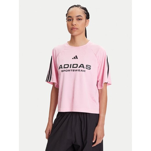adidas T-Shirt Tiro x Common Goal Jacquard JL9213 Różowy Loose Fit ze sklepu MODIVO w kategorii Bluzki damskie - zdjęcie 184553445