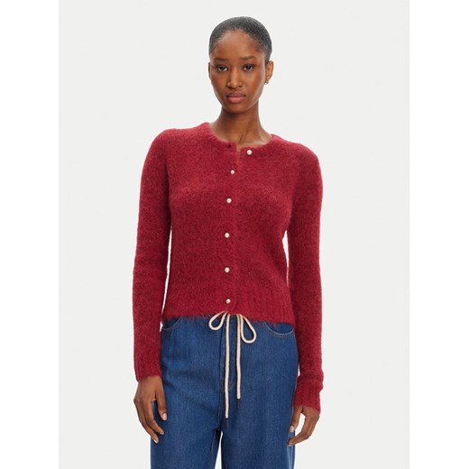 Munthe Kardigan Povilla 252160025272 Bordowy Regular Fit ze sklepu MODIVO w kategorii Swetry damskie - zdjęcie 184553476
