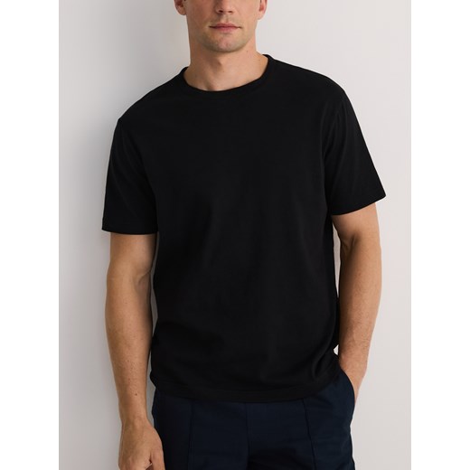 Reserved - T-shirt regular z lnem - czarny ze sklepu Reserved w kategorii T-shirty męskie - zdjęcie 184555866