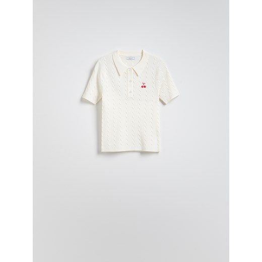 Reserved - T-shirt polo z wiskozą - kremowy ze sklepu Reserved w kategorii Bluzki damskie - zdjęcie 184556146
