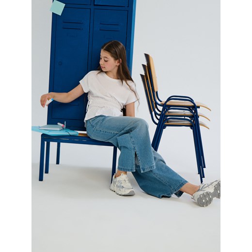 Sinsay - Jeansy wide leg z cyrkoniami - niebieski Sinsay 164 (13-14 l) Sinsay