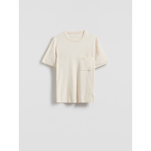 Reserved - Bawełniany sweter z krótkim rękawem - złamana biel Reserved S Reserved