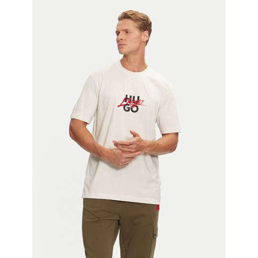 Hugo T-Shirt Dlongny 50521076 Écru Relaxed Fit ze sklepu MODIVO w kategorii T-shirty męskie - zdjęcie 184560755